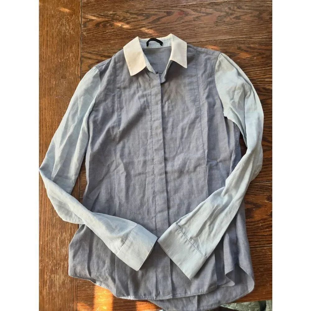 The Row Shirt Ladies Blue Button Down Light Blue Sleeves White Collar